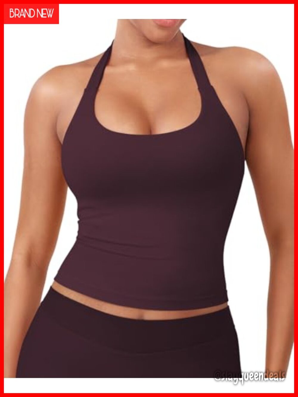 SoftHue Impact Halter Tank Top Built-in Bra Backless Longline Gym